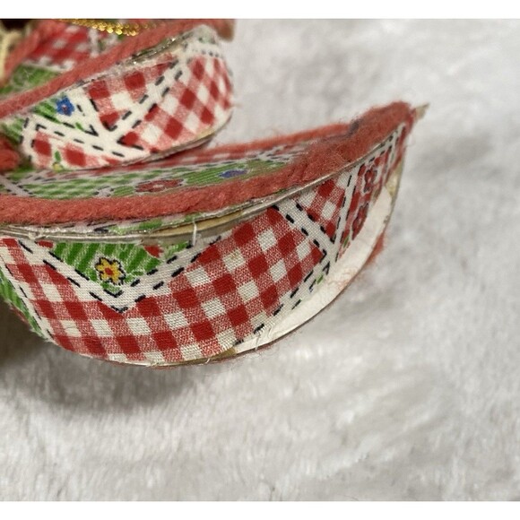 Vtg Patchwork Angel Christmas Ornament Balsa Wood Yarn Hair Cottagecore Eclectic - Picture 4 of 5